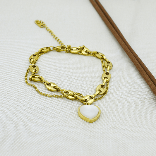 Chain Bracelet with White Heart Charm