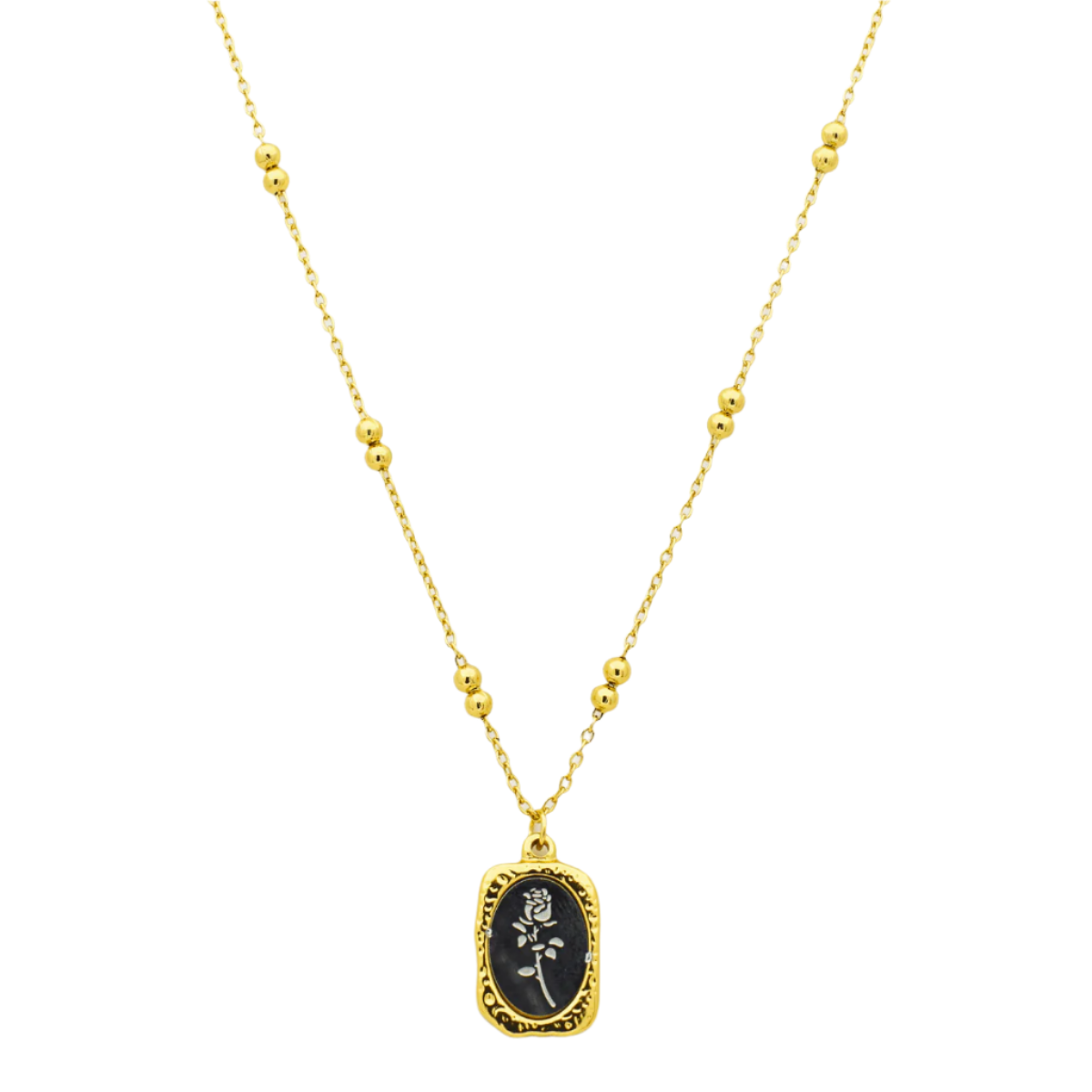 Dual-Tone Engraved Rose Pendant Necklace