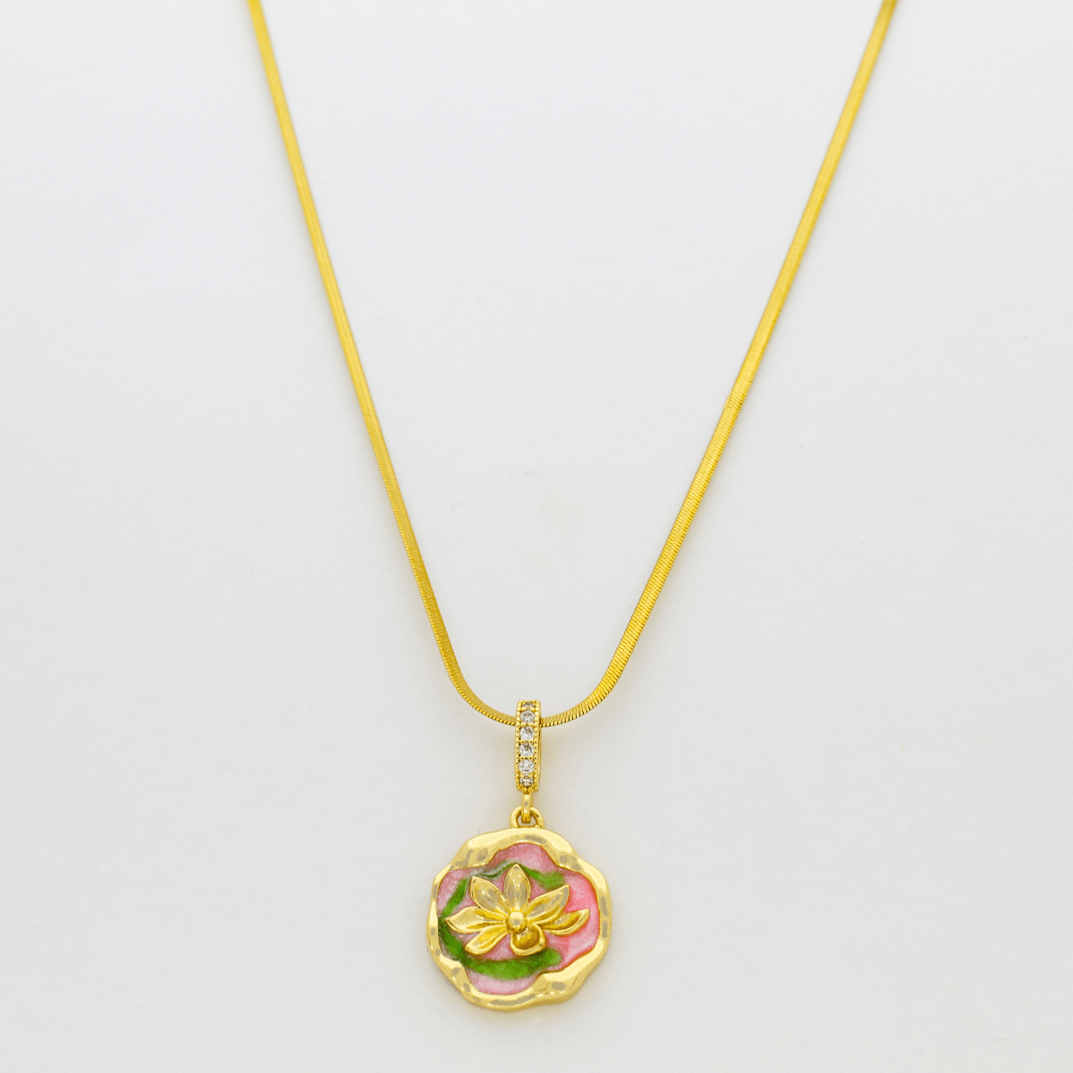 Enamel Floral Lotus Pendant Necklace1