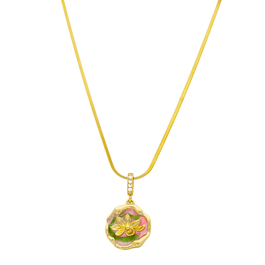 Enamel Floral Lotus Pendant Necklace2