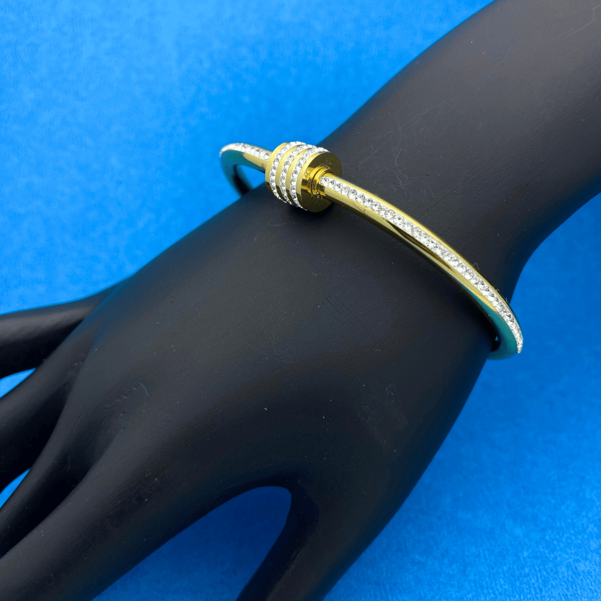 Gold Plated Cuff Bracelet with Zircon Detailing