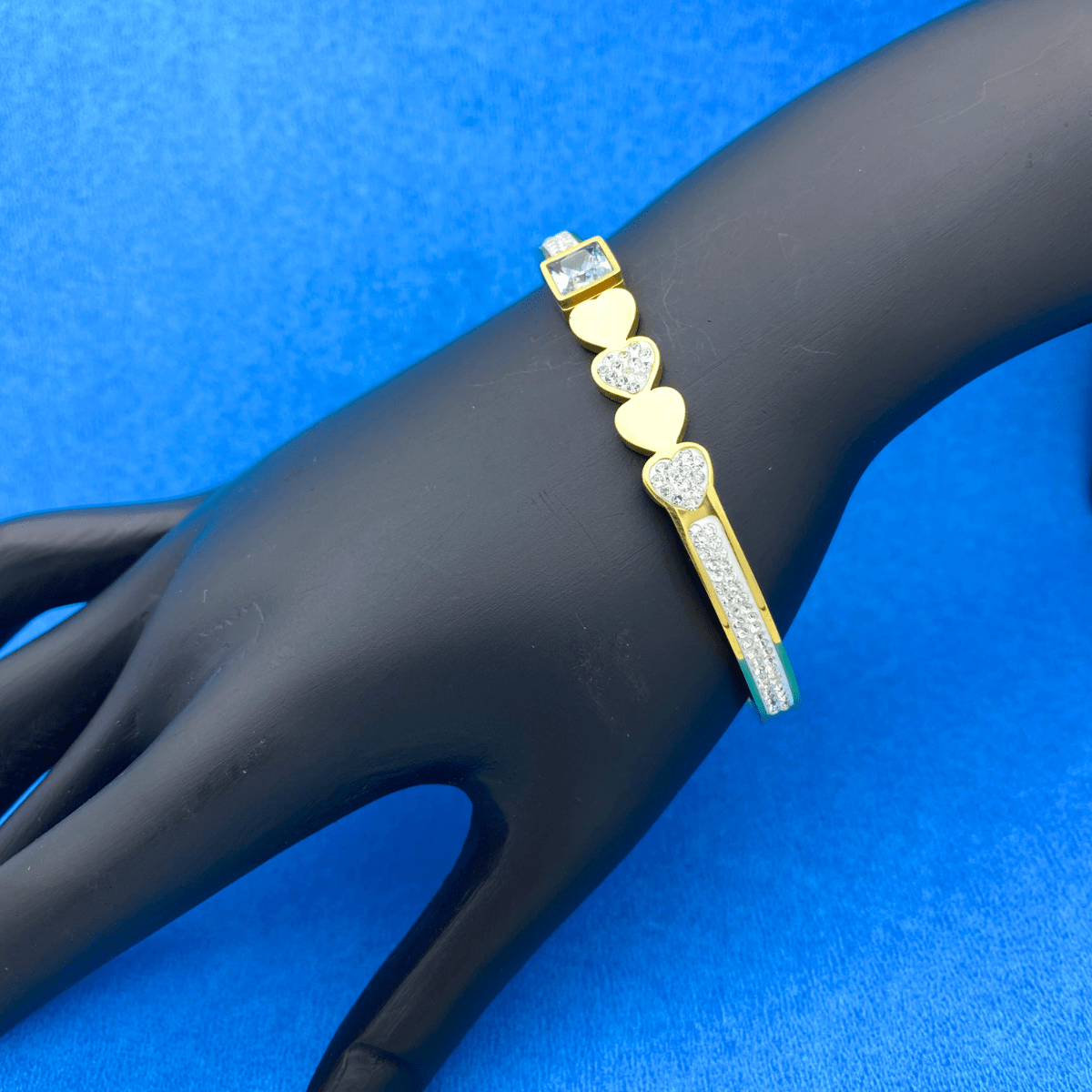 Gold Plated Heart Bracelet with CZ Stones