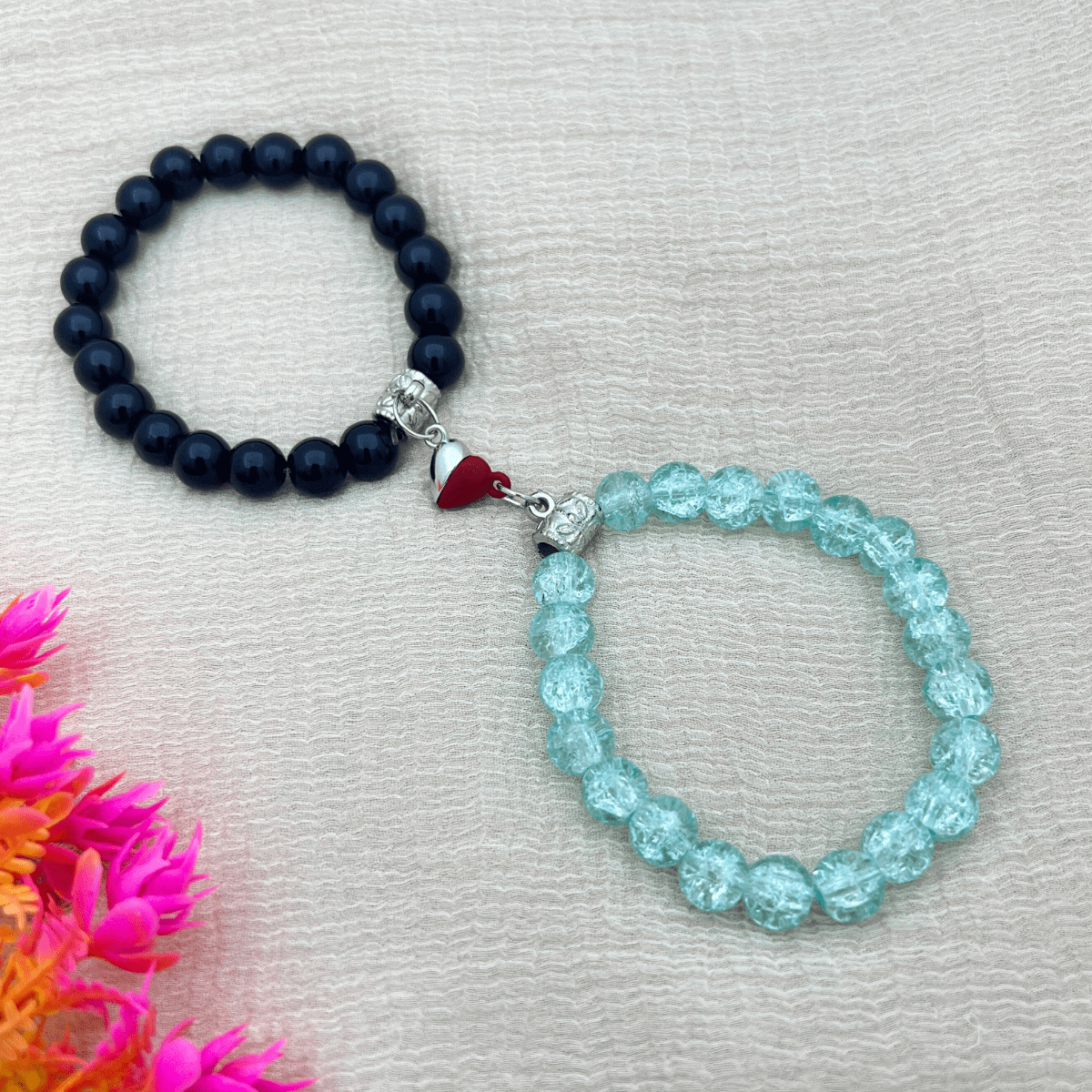 Sea Green & Black Couple Stone Bracelets