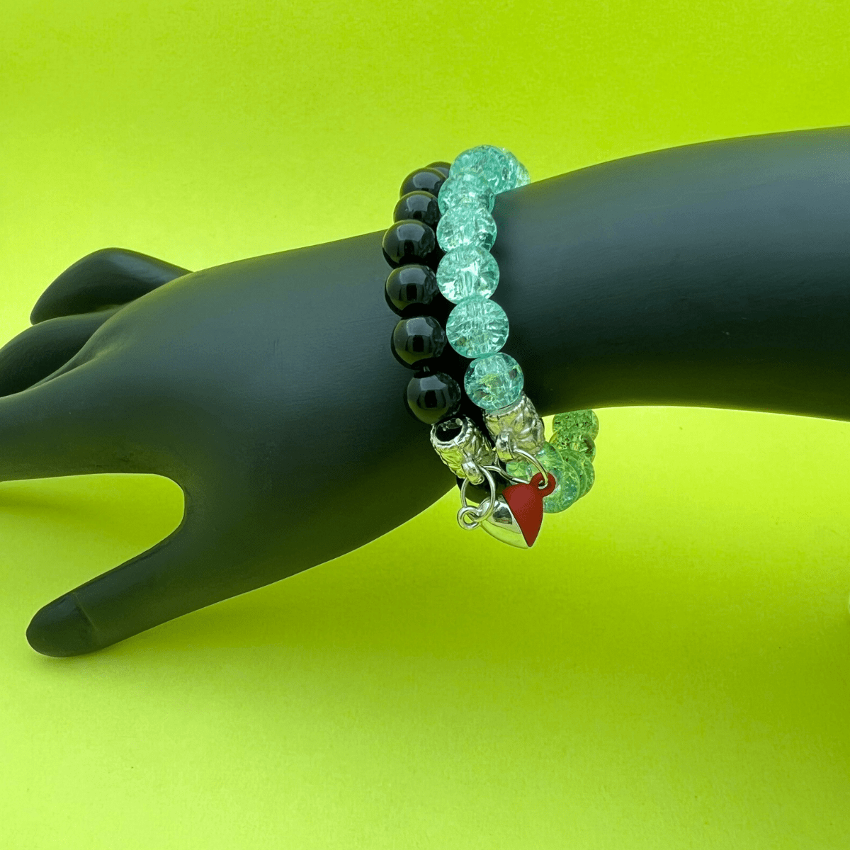 Sea Green & Black Couple Stone Bracelets