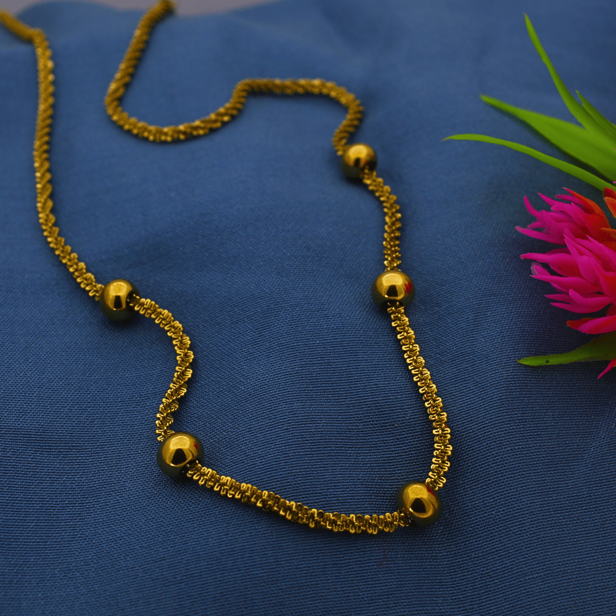 Stylish Gold Plated Beaded Chain Necklace