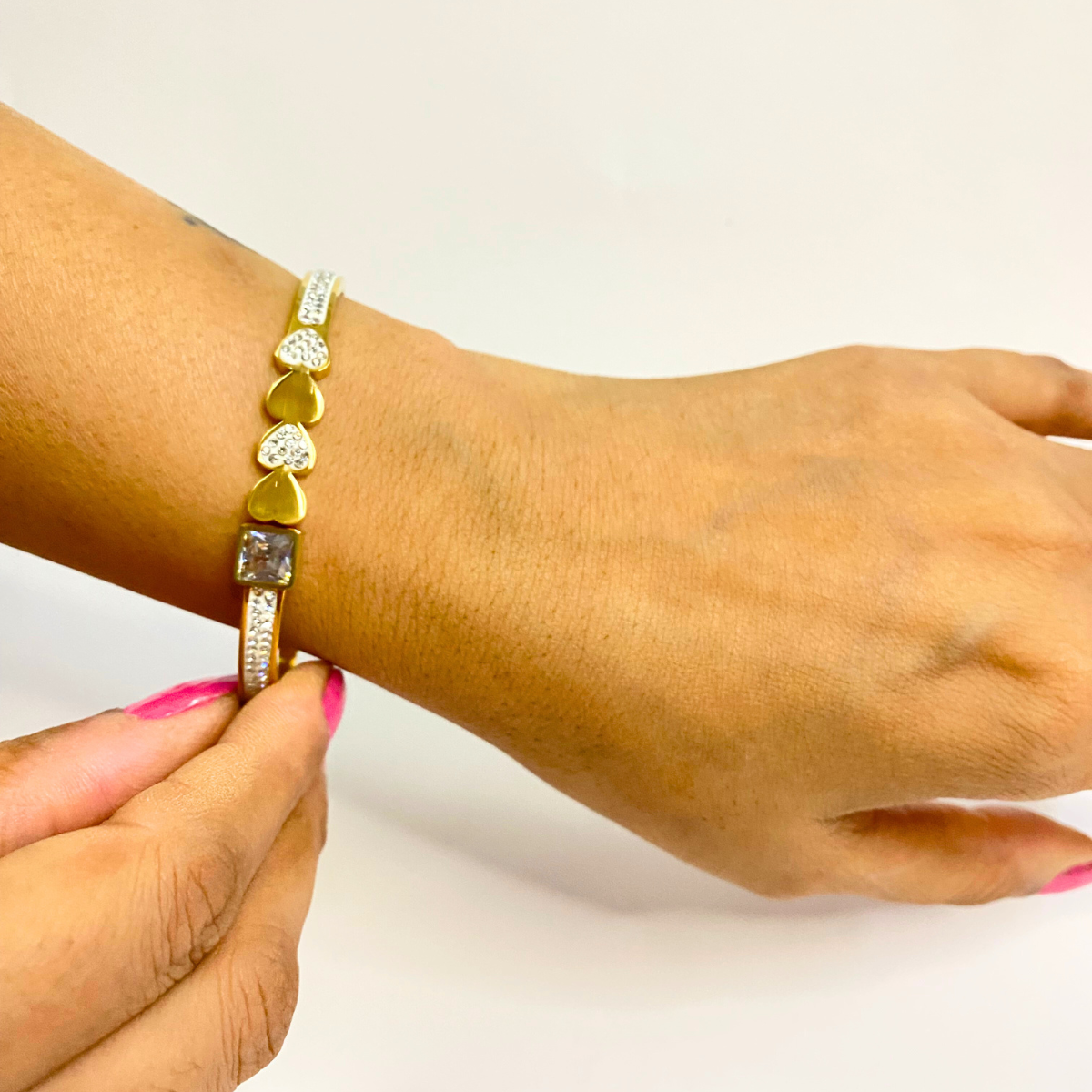 Gold Plated Heart Bracelet with CZ Stones