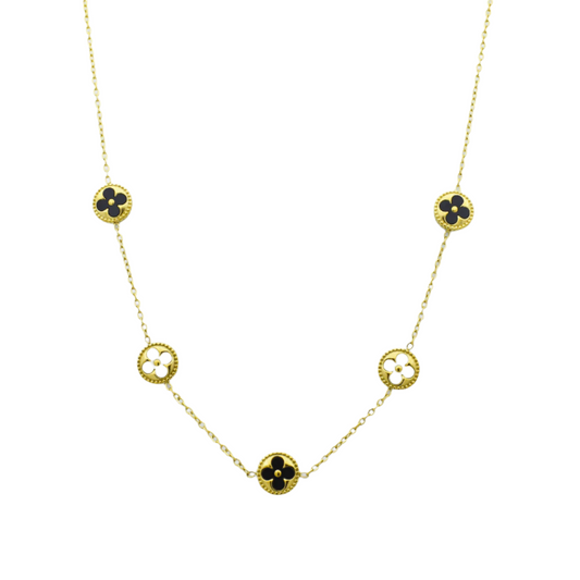 Black_White Floral Charm Chain Necklace