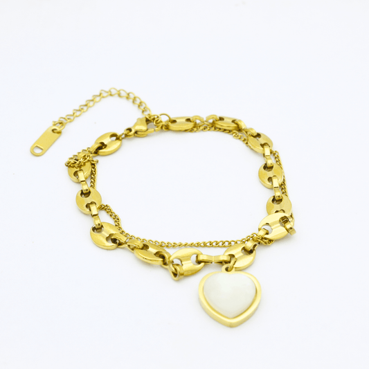 Chain Bracelet with White Heart Charm1