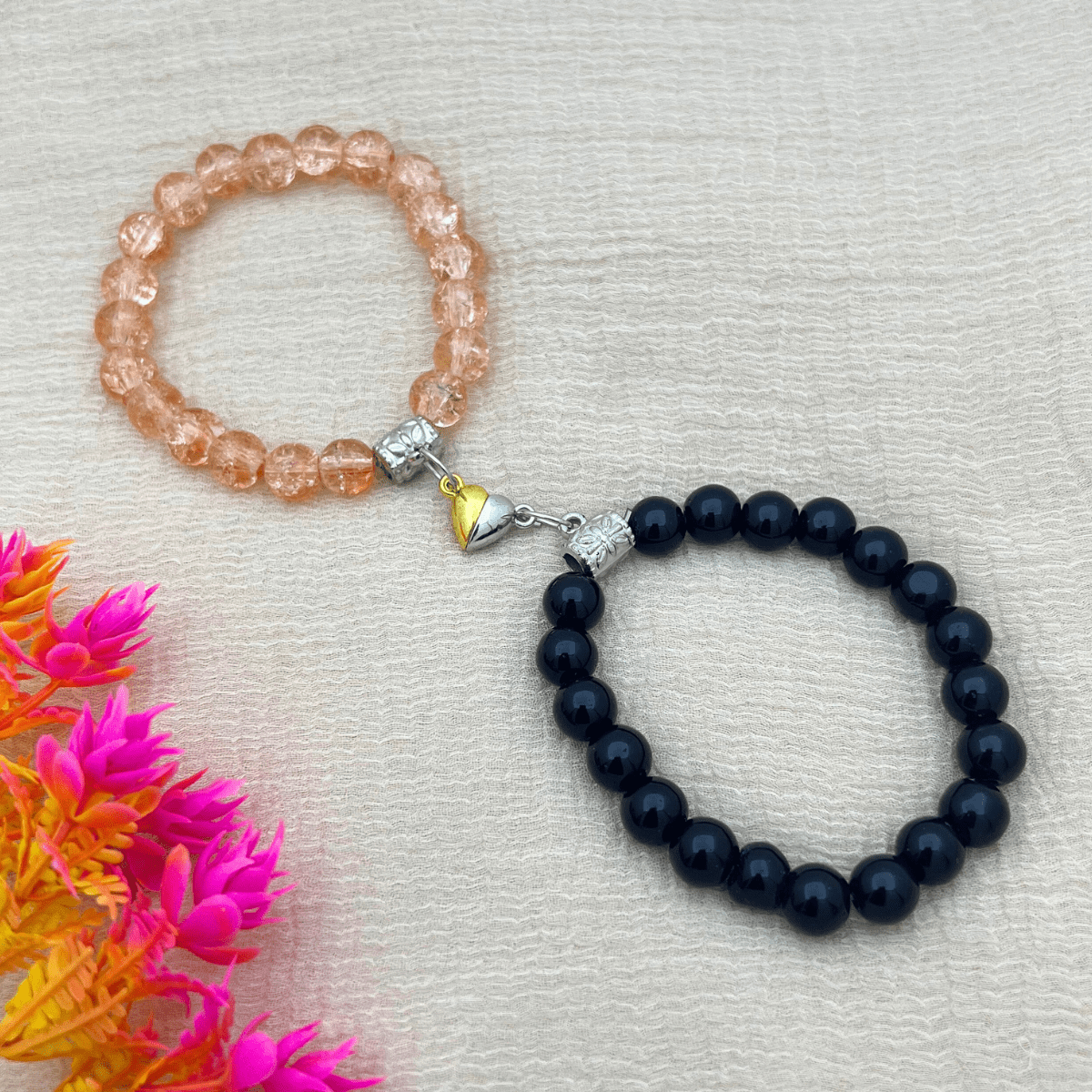 Couple Stone Bracelets with Heart Charm