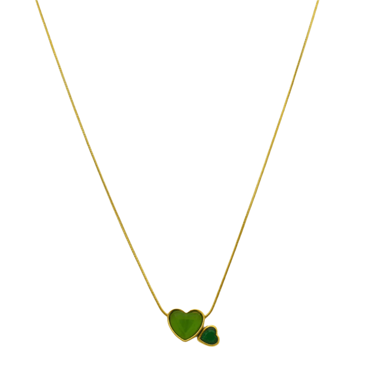 Double Heart Pendant Necklace with Green Stone_2