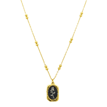 Dual-Tone Engraved Rose Pendant Necklace