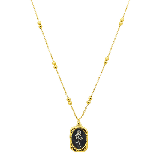 Dual-Tone Engraved Rose Pendant Necklace