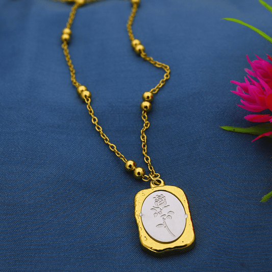 Dual-Tone Engraved Rose Pendant Necklace1
