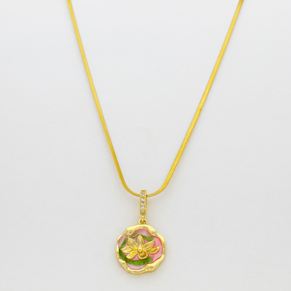 Enamel Floral Lotus Pendant Necklace1