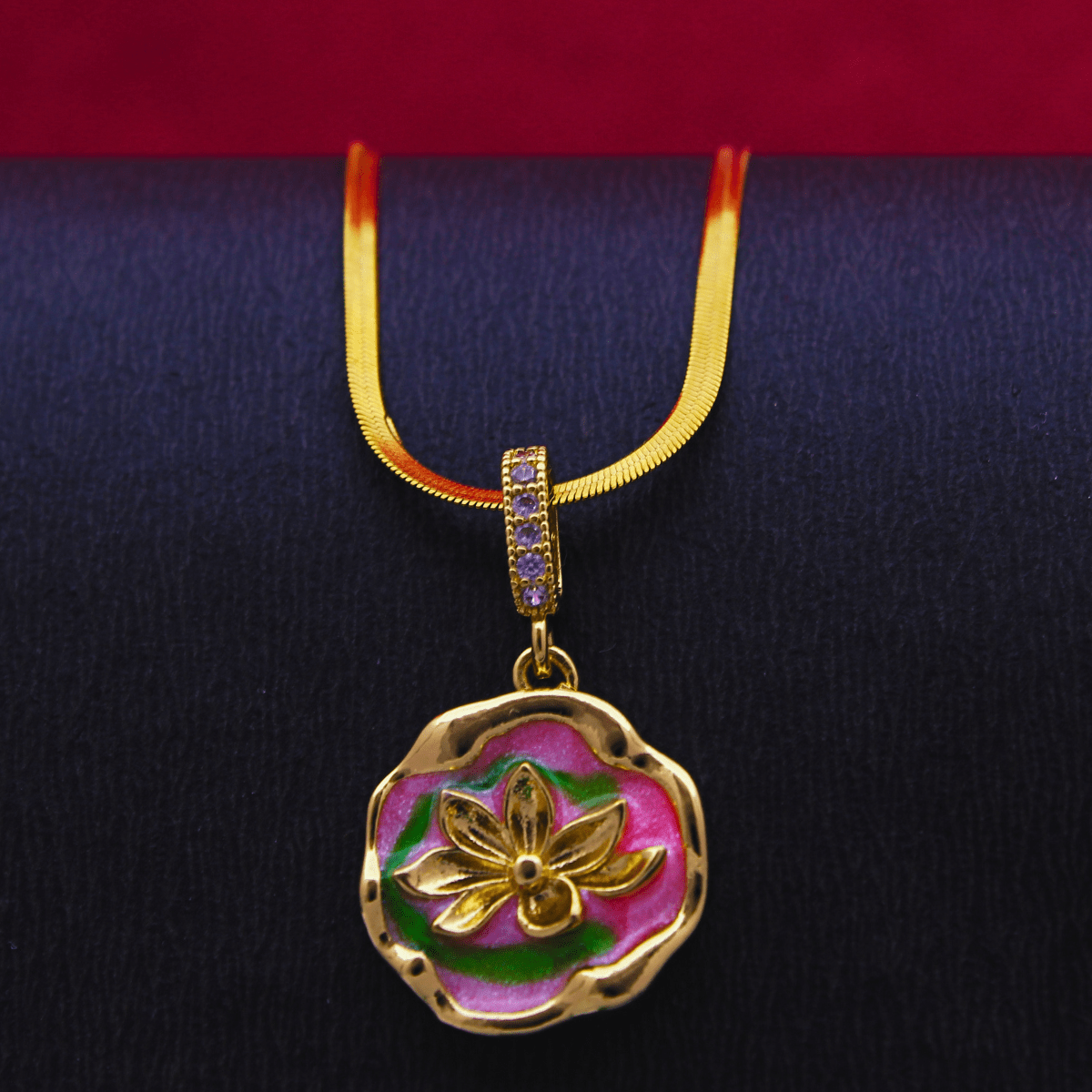 Enamel Floral Lotus Pendant Necklace3