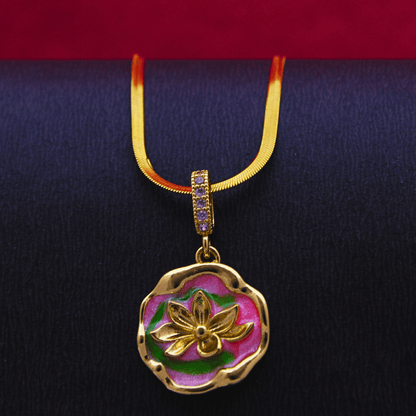 Enamel Floral Lotus Pendant Necklace3