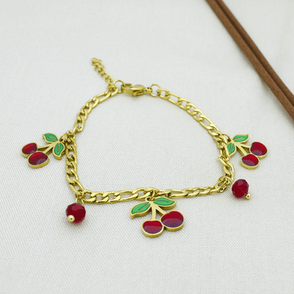 Gold Plated Cherry Charm Bracelet