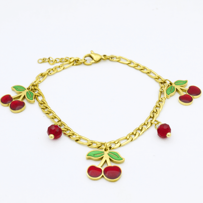 Gold Plated Cherry Charm Bracelet1