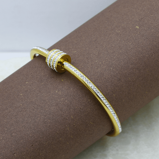 Gold Plated Cuff Bracelet with Zircon Detailing