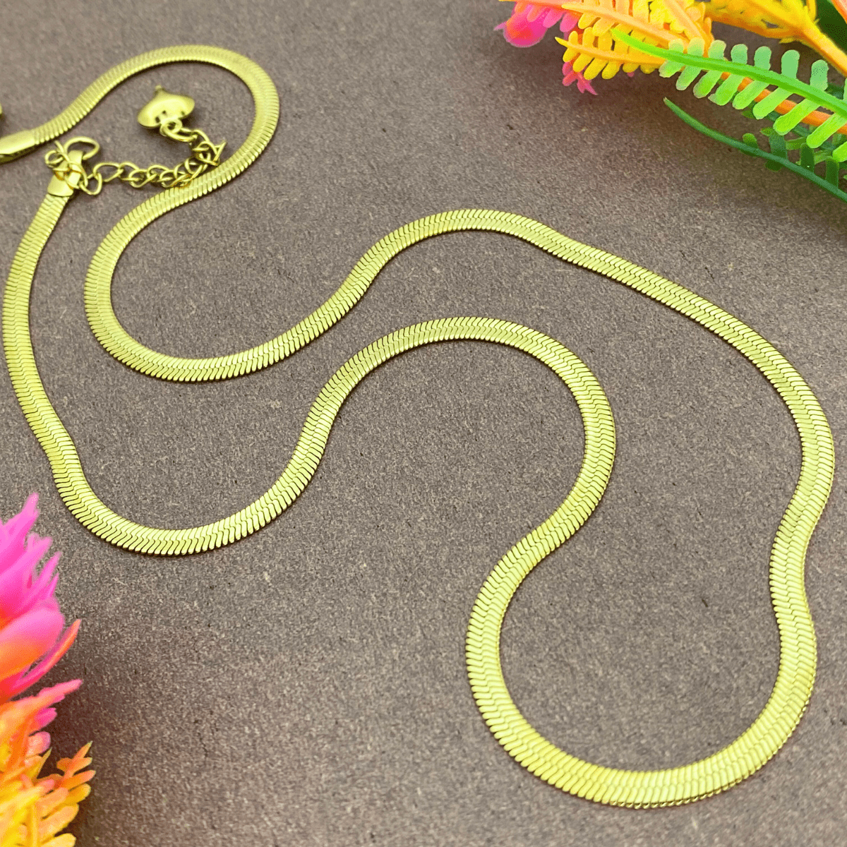 Gold Plated Herringbone Chain Necklace1