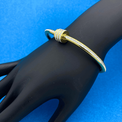 Gold Plated Cuff Bracelet with Zircon Detailing