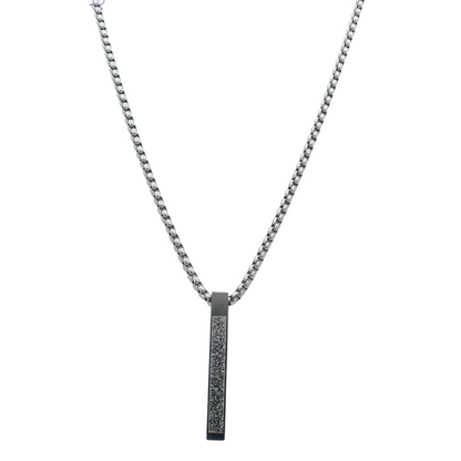 Men’s Box Chain Necklace with Textured Bar Pendant