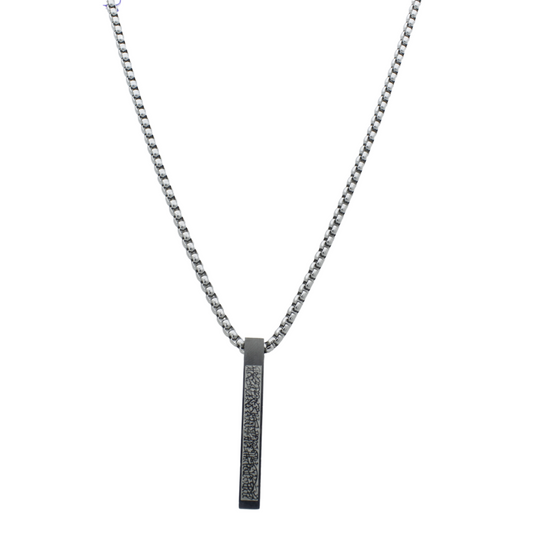 Men’s Box Chain Necklace with Textured Bar Pendant